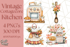 Whimsical Cottagecore Kitchen Clipart, Retro Coral PNG Decor Product Image 1