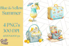 Sky Blue and Sunshine Yellow Summer Clipart PNG, Tropical Product Image 1