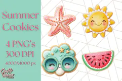 Summer Iced Cookie Clipart PNG, Cute Tropical Cookies Product Image 1