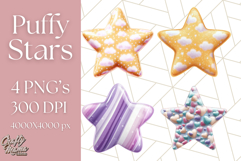 Cute Puffy Star Clipart PNG, 3D Glossy Pastel Stars Clip Art Product Image 1