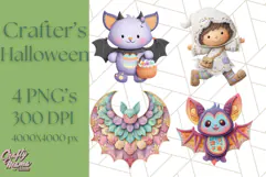 Kawaii Halloween Clipart Cute Kids and Candy Elements Png Product Image 1