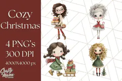 Cozy Christmas Clipart, Santa and Friends PNG Graphics Product Image 1