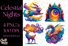 Whimsical Celestial Moon and Stars Clipart Constellation Png Product Image 1