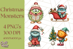 Christmas Monster Clipart, Funny Holiday Creature PNG Art Product Image 1