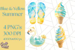 Sky Blue and Sunshine Yellow Summer Clipart PNG, Tropical Product Image 1