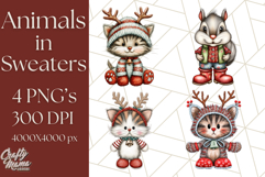 Christmas Animal Clipart, Festive Animals in Holiday Outfits Product Image 1