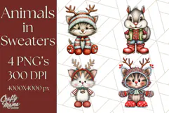 Christmas Animal Clipart, Festive Animals in Holiday Outfits Product Image 1
