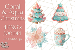 Coral and Aqua Christmas Clipart PNG, Pastel Holiday Art Product Image 1