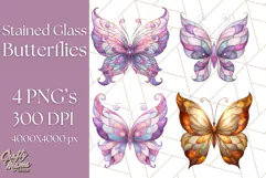Stained Glass Butterfly PNG Colorful Clipart for Sublimation Product Image 5
