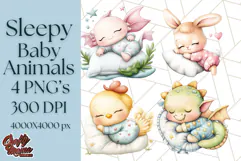 Sleeping Baby Animals PNG, Cozy Pajama Bedtime Clipart Png Product Image 1