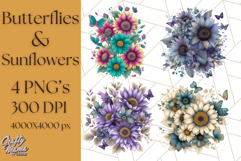 Sunflower and Butterfly PNG Clipart, Bright Jewel Tones Png Product Image 1