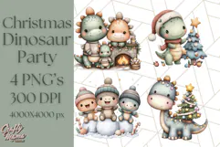 Christmas Dinosaur Party Png, Dino Clipart PNG Product Image 1
