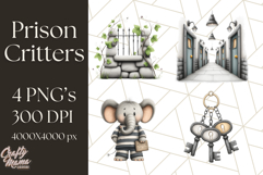 Cute Animals in Jail Clipart PNG, Funny Prisoner Critters Product Image 1