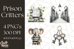 Cute Animals in Jail Clipart PNG, Funny Prisoner Critters Product Image 1