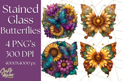 Stained Glass Butterfly and Sunflower PNG Clipart Product Image 1