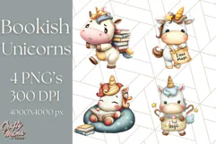 Magical Bookish Unicorn PNG Clipart Reading Books & Stories Product Image 1