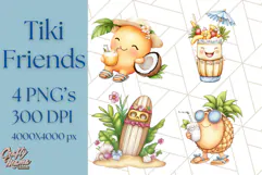 Tropical Tiki Friends PNG Clipart, Cute Summer Art Product Image 1