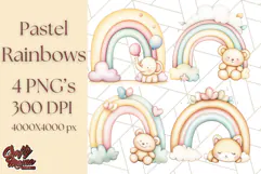 Pastel Plushie Rainbow Clipart PNG, Nursery Baby Animals Png Product Image 1