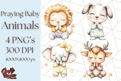 Praying Baby Animals in Pajamas Clipart, Sleepy Animal Png Product Image 1