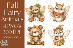 Fall Fairy Animal Clipart PNG, Woodland Creatures With Wings Product Image 1