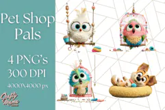 Pet Shop Clipart, Cute Big Eyed Animals, Kawaii Pets PNG Product Image 1