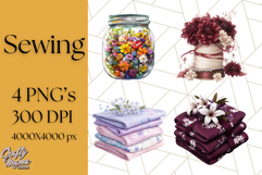 Floral Sewing Clipart PNG Vintage Sewing Elements Needlework Product Image 1