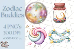 Zodiac Buddies Clipart PNG, Cute Astrology Clip Art Product Image 1