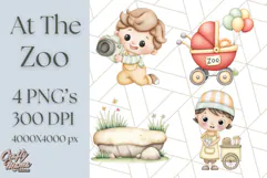 Tiny Zoo Friends Clipart, Cute Cartoon Zoo Animals PNG Product Image 1
