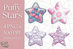 Cute Puffy Star Clipart PNG, 3D Glossy Pastel Stars Clip Art Product Image 1