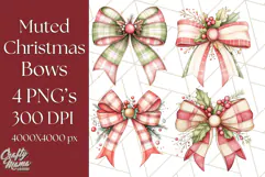 Muted Cozy Christmas Bows PNG Clipart, Winter Holiday Png Product Image 1