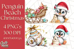 Christmas Penguins The Beach Clipart PNG, Tropical Holiday Product Image 1