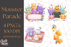 Halloween Costume Parade Clipart PNG with Monsters Clip Art Product Image 1