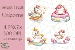 Cute Dessert Unicorn PNG Clipart with Cupcakes & Candies Product Image 1