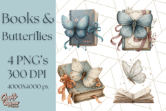Cottagecore Butterfly and Book PNG Clipart Reading Elements Product Image 1