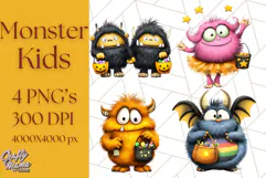 Monster Kids Clipart PNG, Cute Halloween Costume Art Product Image 1
