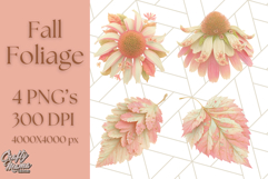 Fall Foliage Clipart PNG, Pink and Green Leaves Product Image 1