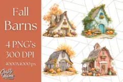 Fall Barn Clipart PNG With Pumpkins and Flowers, Autumn Png Product Image 1