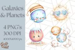 Kawaii Galaxy Buddies Clipart PNG, Cute Planets Clip Art Product Image 1