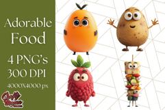 Cute Food PNG Clipart, 3D Adorable Kawaii Characters Png Product Image 1