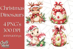 Christmas Dinosaur PNG Clipart, Cute Dino Holiday Art Png Product Image 1