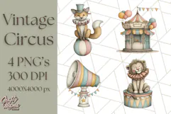 Vintage Carnival Animals Clipart PNG, Retro Circus Elements Product Image 1