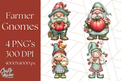 Farmer Gnome Clipart, Cute Farm Gnomes PNG Illustrations Product Image 1