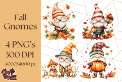Fall Gnome PNG Clipart, Cute Autumn Gnomes with Pumpkins Product Image 1