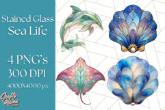 Stained Glass Sea Creatures PNG Clipart, Ocean Fantasy Product Image 1
