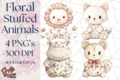 Pink Floral Stuffed Animal Clipart PNG, Cute Stuffed Animals Product Image 1