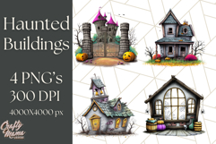 Halloween Buildings Clipart PNG, Haunted Houses Art Product Image 1