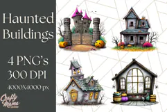 Halloween Buildings Clipart PNG, Haunted Houses Art Product Image 1