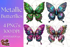 Metallic Butterfly Clipart PNG Clipart, Vibrant Butterfly Product Image 1
