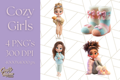 Kawaii Cozy Girl Clipart PNG, Pastel Fall Cozy Aesthetic Product Image 1