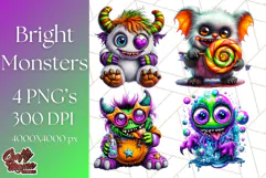 Spooky Cute Monster PNG Clipart, Adorable Halloween Monsters Product Image 1